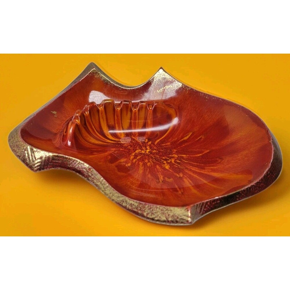 VTG CALIFORNIA ORIGINALS TABLETOP ASHTRAY ART POTTERY DRIP GLAZE ORANGE MCM 406